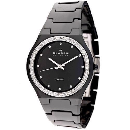 Image of Skagen sort keramik quartz Dame ur, model 813LXBC